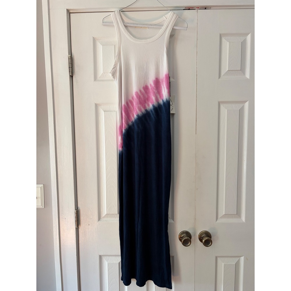 Electric & Rose Ribbed Tank Maxi Dress Tie Dye Pink Navy White Large NWT